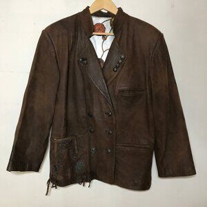 Vintage Look Lamb Leather Boho Hippie Style Jacket Embroidered ROOSTER / Chicken